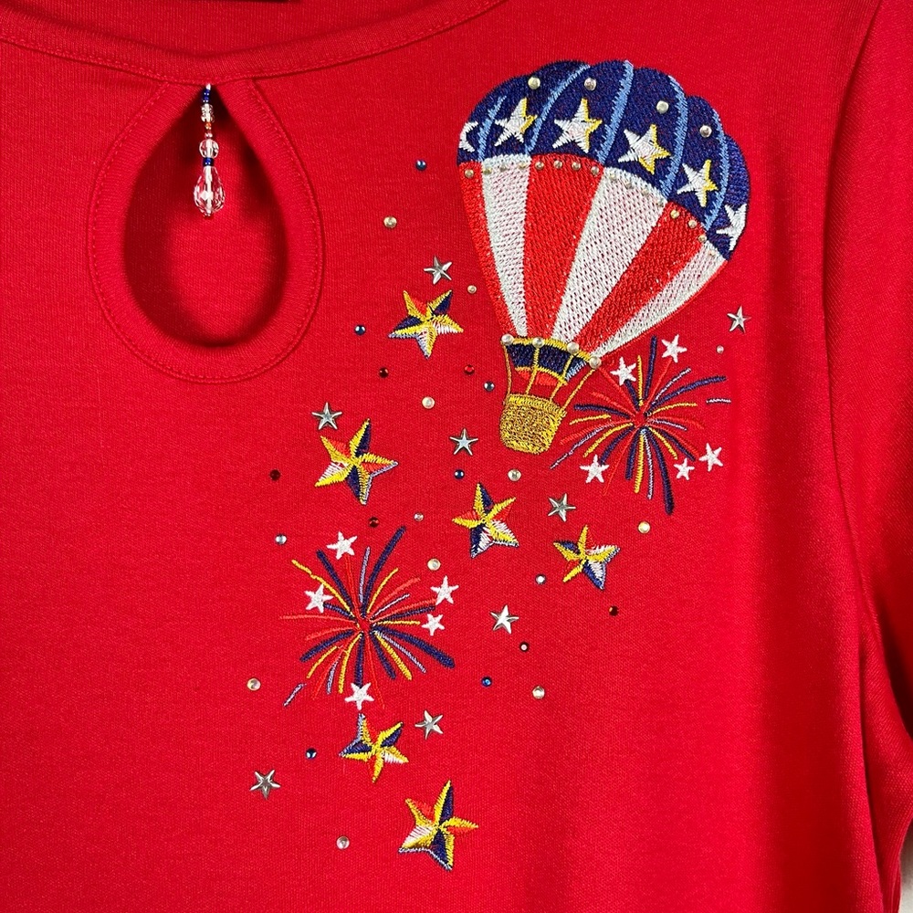 Quacker Factory by Jeanne Bice Embellished Hot Air Balloon Patriotic Top - Picture 3 of 15